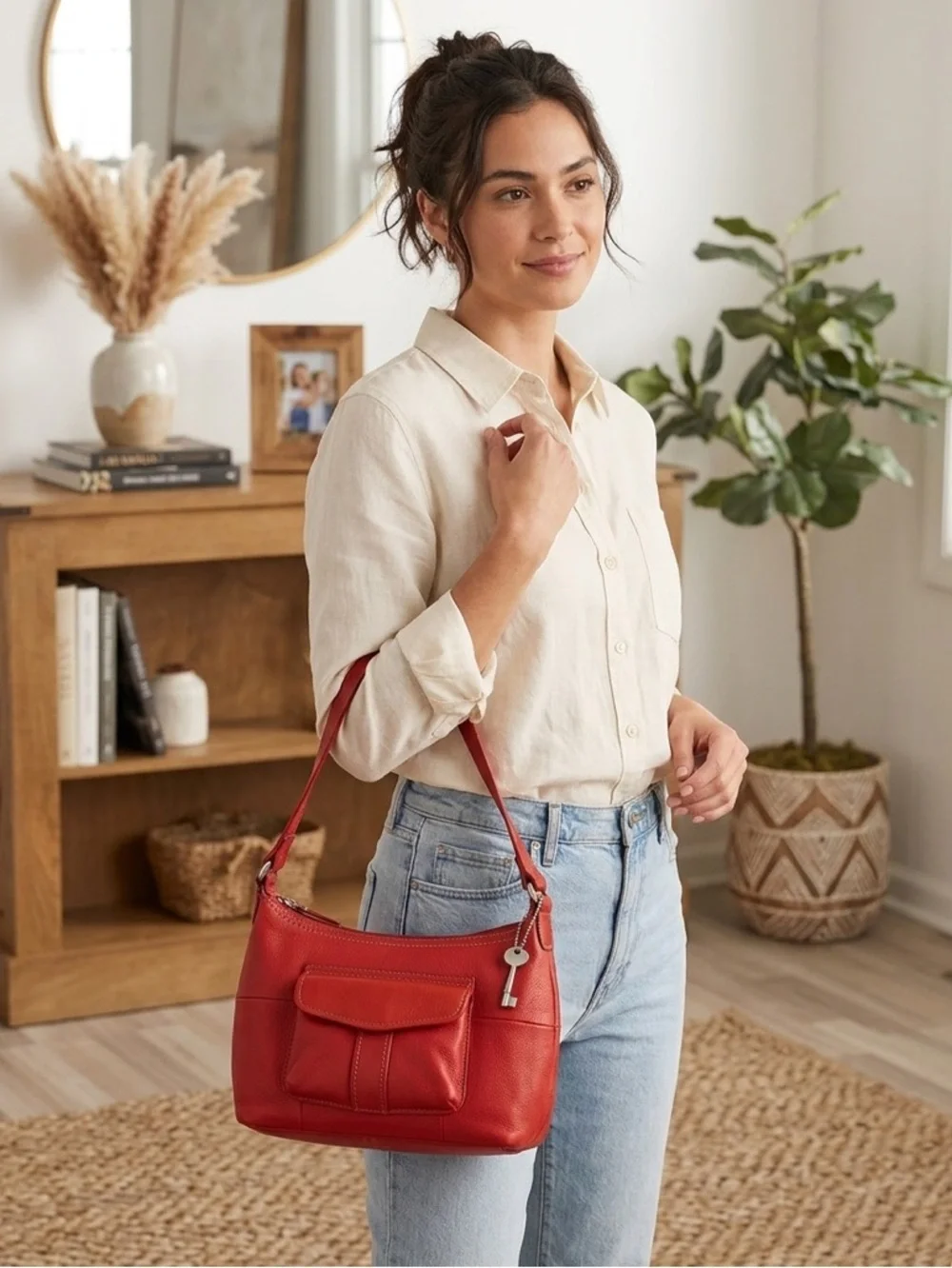 Fossil Y2K Red Leather Hobo Women’s Classic‎ Shoulder Bag